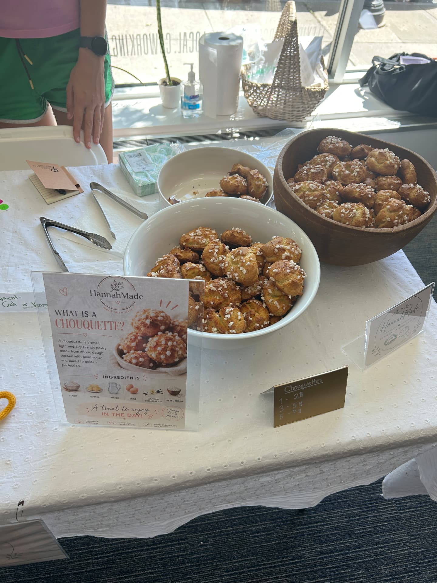 HannahMade booth with bowls of homemade chouquettes