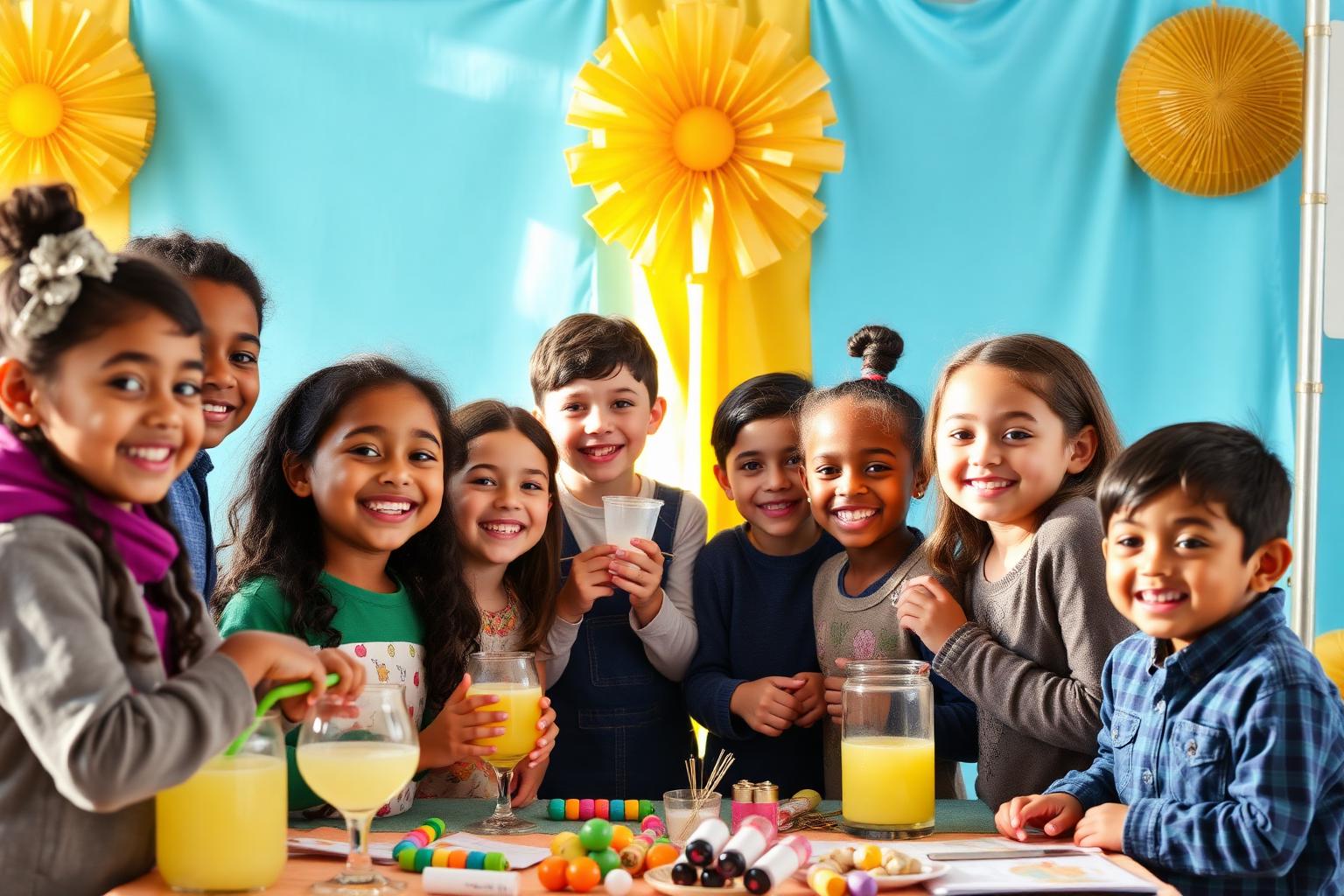 Kids running their first business booths at a community fair